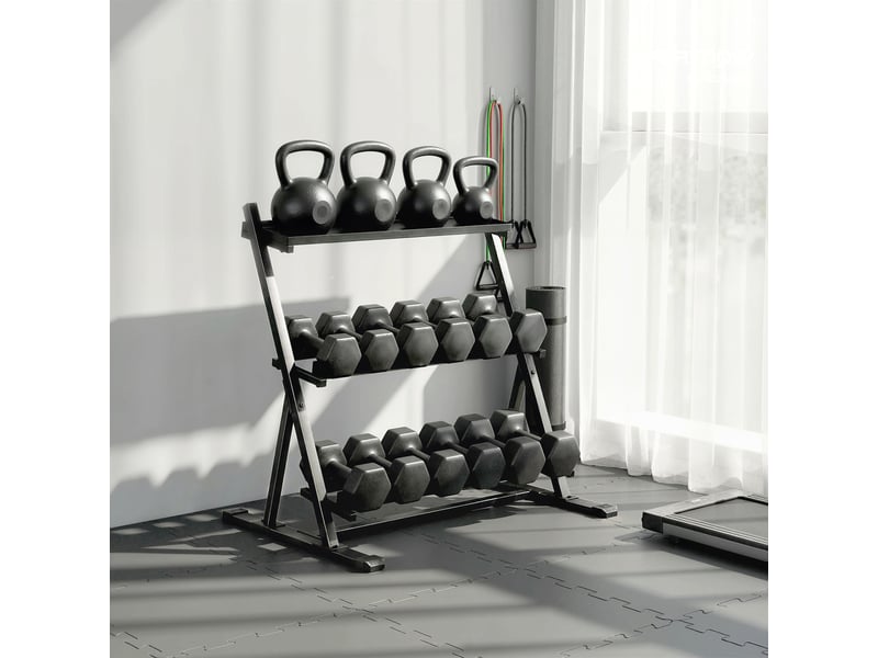  Support à haltères en acier à 3 niveaux, capacité 200 kg, 88 x 66 x 88 cm, noir  - Conforama C