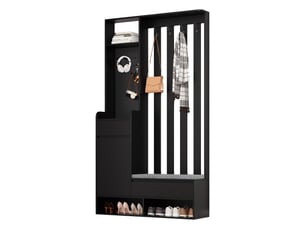 Portemanteau moderne avec banc et rangement - meuble d’entrée avec 4 patères et panneau mural - noir - 100x35x180 cm
