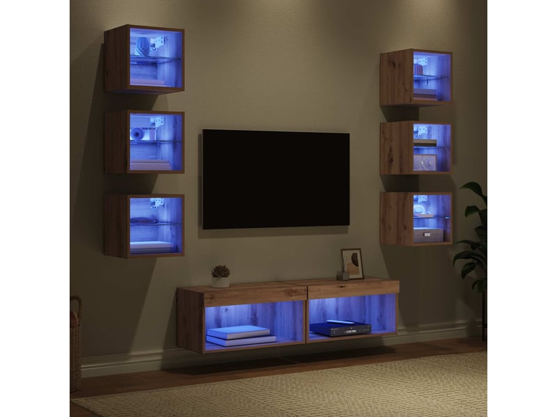 Meuble tv - banc tv - meuble de rangement 8 pcs chêne artisanal verre - Conforama E