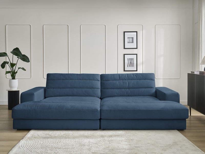  Bobochic canapé droit fixe 4 places sierra assise profonde velours bleu foncé SIERRA - Conforama D