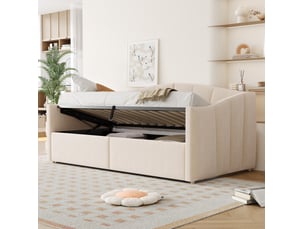 Lit coffre 90x200 cm OKWISH coloris beige