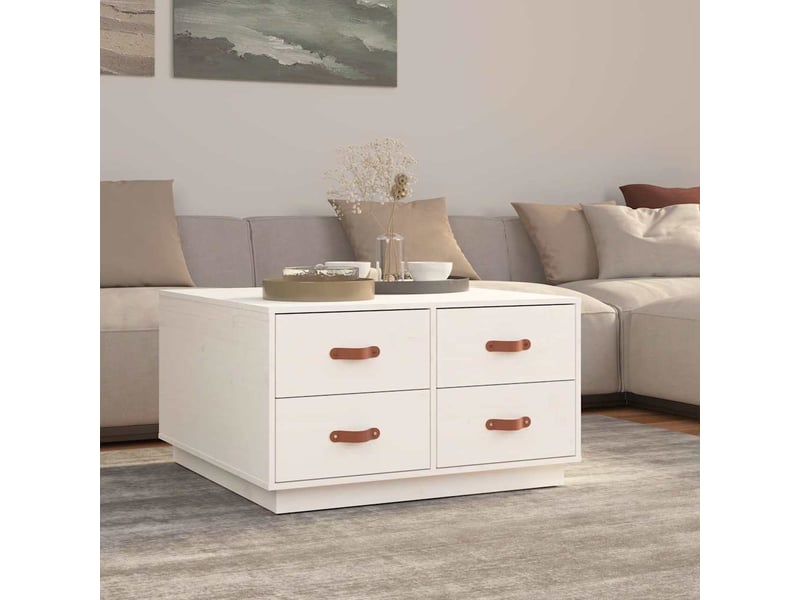  Table basse - table de salon - table à thé blanc 80x80x45 cm bois massif de pin  - Conforama B