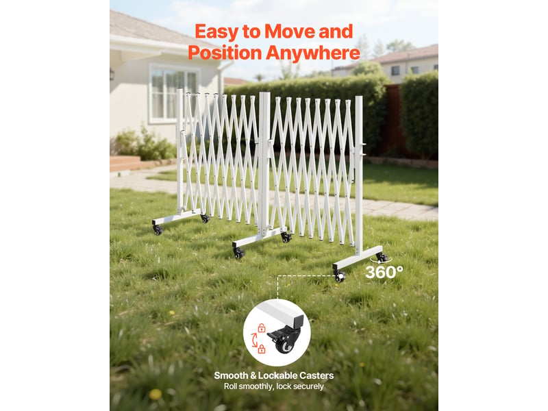  Vevor barriere de securite extensible double barriere accordeon rotative 0-180° cloture pliable 5,48 m pour terrasse, jardin, escaliers, mobile, roulettes a verrou, longueur retractee 62 cm, blanc  - Conforama D