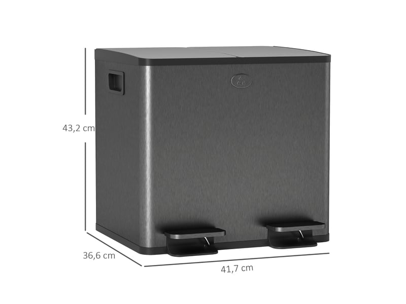  Poubelle à pédale double 2x15 l en acier inoxydable noir avec fermeture douce  - Conforama C