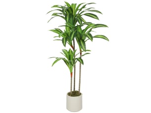 Arbre dracaena artificiel de 120 cm avec tronc flexible et pot blanc pour salon, chambre, bureau