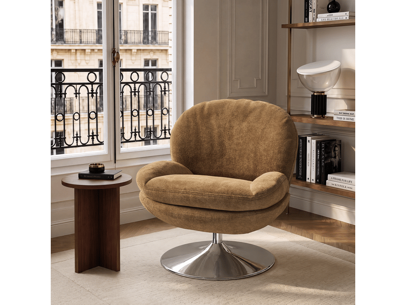  Fauteuil pivotant en velours bouclé caramel aspen APF25VBCM - Conforama B