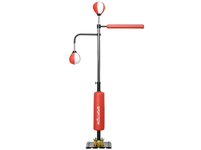 Support de boxe, deux speedballs, barre de frappe rotative, coussins de frappe, hauteur réglable, acier, 107 x 36 x 140-205 cm - Conforama A