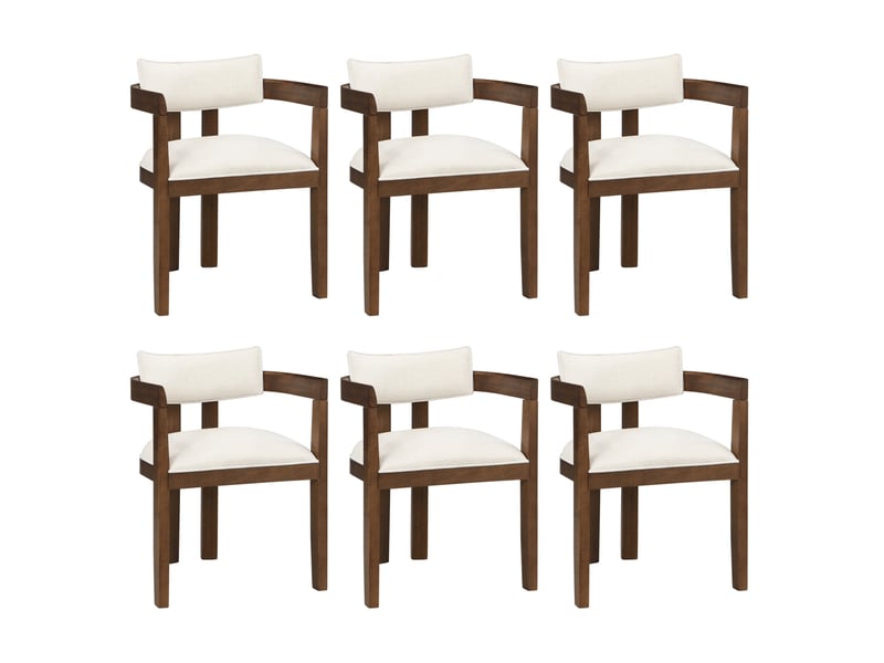  Lot de 6 chaises de salle à manger 57,5 x 60,5 x 78,5 cm noyer, tissu en lin avec accoudoirs  - Conforama A