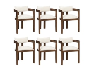 Lot de 6 chaises de salle à manger 57,5 x 60,5 x 78,5 cm noyer, tissu en lin avec accoudoirs