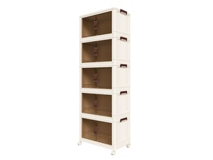 Armoire de rangement pliable 53 x 30 x 156 cm – blanche – 5 niveaux, portes magnétiques et roulettes
