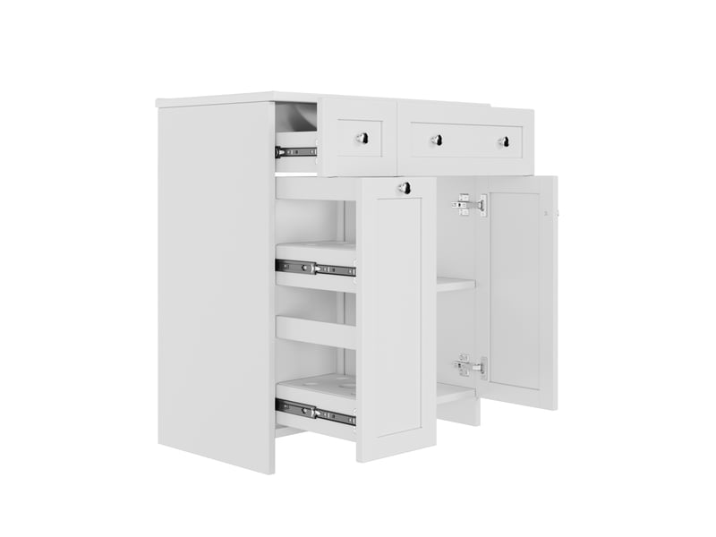  Meuble vasque blanc avec lavabo intégré, tiroirs et charnières amorties 76 cm  - Conforama D
