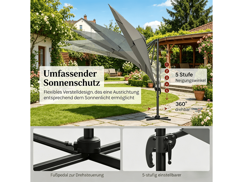  Parasol rond de jardin et balcon, extérieur, base en acier en croix  - Conforama D