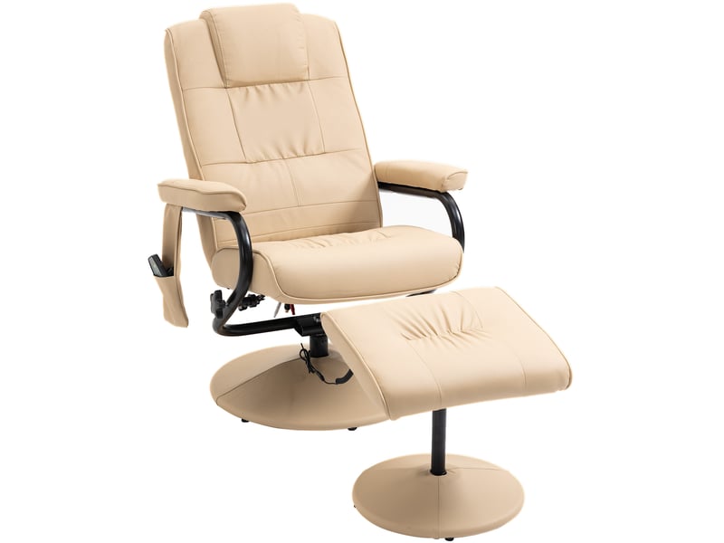  Fauteuil relax massant 77x84x95 cm – blanc crème – dossier inclinable, rotation 360° et repose-pieds  - Conforama A