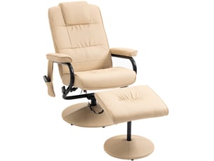 Fauteuil relax massant 77x84x95 cm – blanc crème – dossier inclinable, rotation 360° et repose-pieds