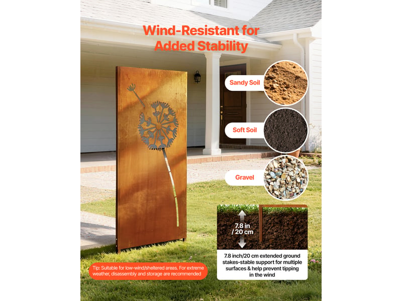  Vevor panneau brise vue exterieur en metal 60x158 cm paravent exterieur decoratif autoportant, separation deespaces pour jardin cour terrasse, ecran deintimite, panneau en acier avec piquets de sol  - Conforama C