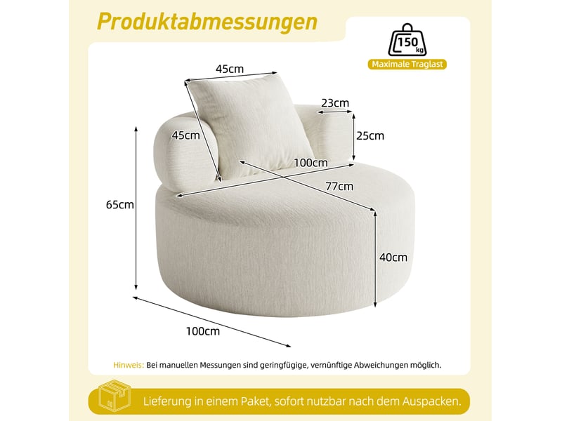  Fauteuil de relaxation rond en chenille beige 100 cm evryae  - Conforama E