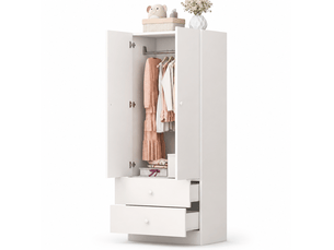 Armoire 2 portes tcqpz 70 x 40 x 170 cm avec penderie et 2 tiroirs mdf blanc et rose