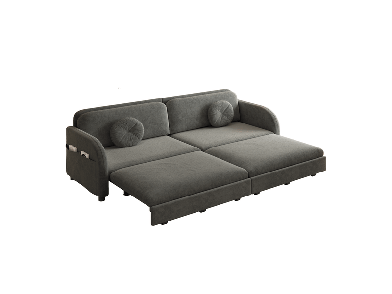 Canapé convertible 3 places 206x84x90 cm en chenille avec poches de rangement gris chicfurn - Conforama A