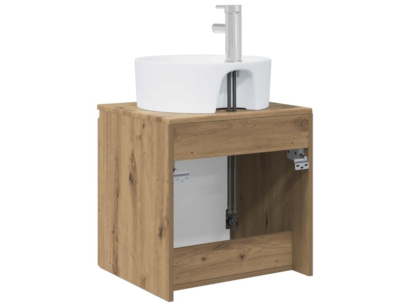 Vanité de lavabo mural, meuble de rangement chêne artisanal 49.5x44.5x65 cm shl390 - Conforama E