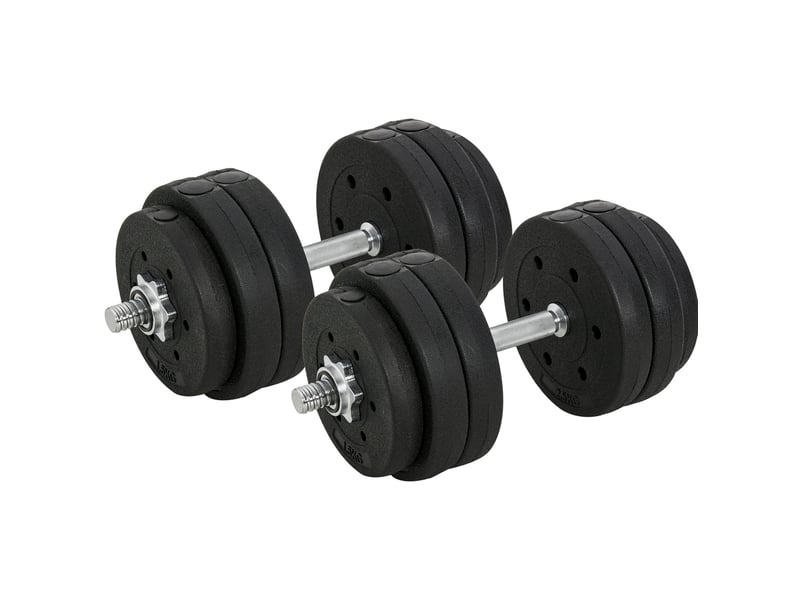 Set d'haltères 30 kg noir en acier et plastique, 12 disques et 2 barres de connexion pour musculation - Conforama A