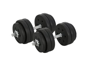 Set d'haltères 30 kg noir en acier et plastique, 12 disques et 2 barres de connexion pour musculation