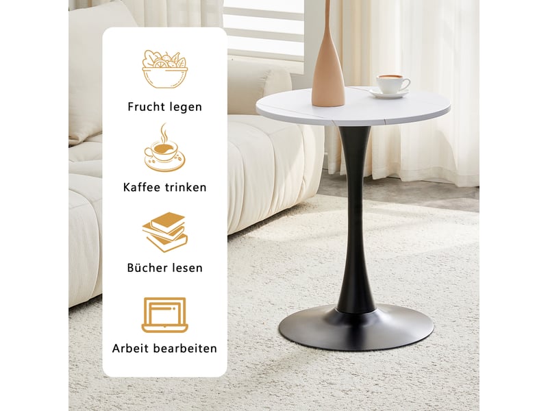Table ronde,60x60x72 cm,style mid-century,mdf,blanc et métal noir - Conforama D