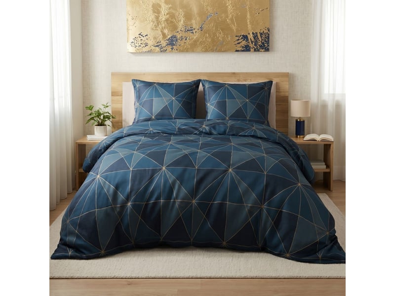  Parure housse de couette 260x240cm + 2 taies motif géométrique bleu 100% microfibre - kamel KAMEL - Conforama A