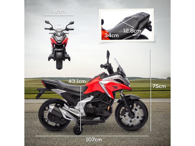  Moto électrique pour enfants, honda, 3 kmh, musique et lumières, 3-6 ans, jusqu'à 30 kg, rouge  - Conforama E