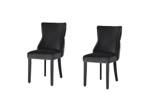 Lot de 2 chaises chesterfield regina noires en velours – dos capitonné, tête de lion argentée et pieds en bois d'hévéa
