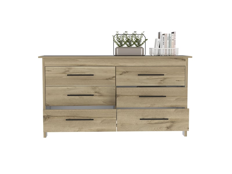  Commode hms de 150 cm avec 6 tiroirs, chêne sable et blanc  - Conforama C