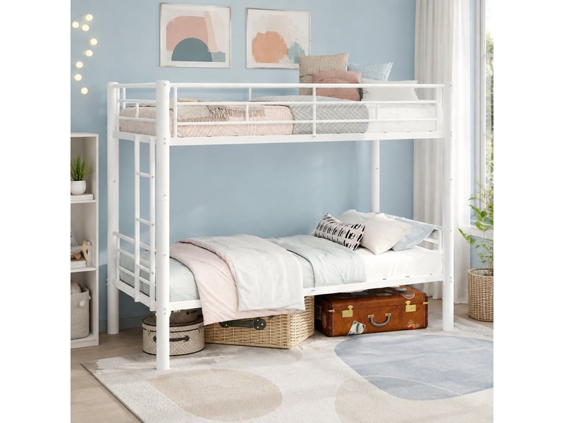 Lit superposé en métal blanc avec échelle, transformable en 2 lits simples  - Conforama B