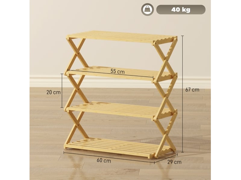  Étagère à chaussures tcqpz 4 niveaux en bambou 60 x 29 x 67 cm jusqu’à 12 paires naturel  - Conforama C