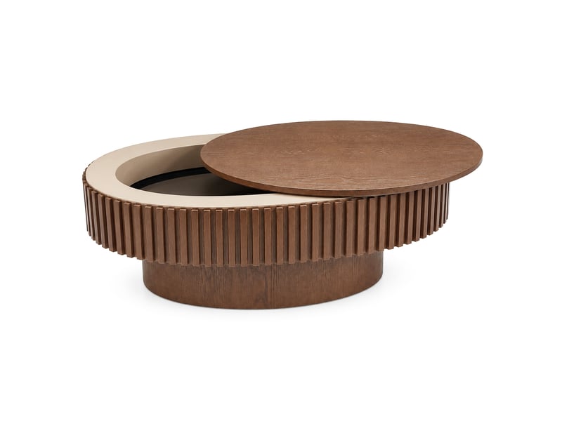  Table basse ovale 98x60x35 cm avec rangement caché, mdf, noyer foncé  - Conforama A