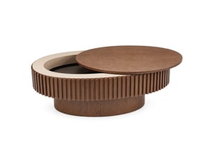 Table basse ovale 98x60x35 cm avec rangement caché, mdf, noyer foncé