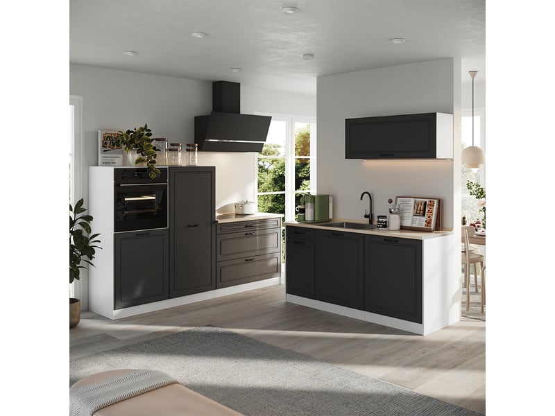 Vicco cuisine, anthracite campagneblanc, 220cm plan de travail marbre - Conforama C