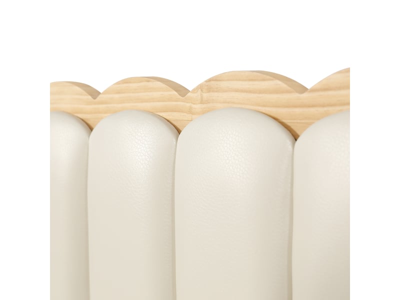 Lit enfant 90×200 cm, tête de lit rembourrée pu, cadre en bois massif, lit simple, sans matelas, naturelle et beige - Conforama R