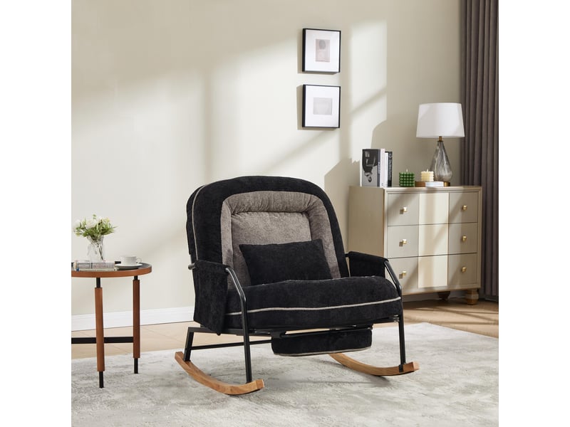  Fauteuil à bascule - 80x87x95 cm - fauteuil à basse moderne avec repose-pieds et dossier réglable - noir  - Conforama B