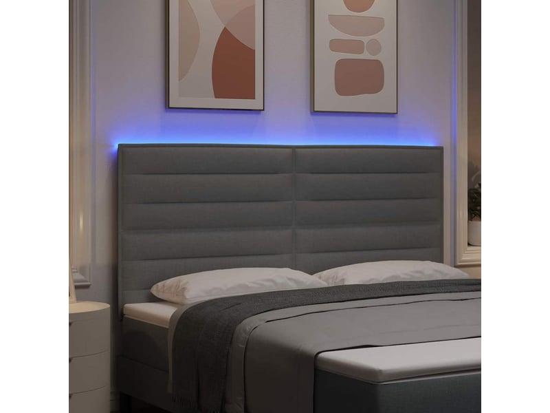 Tête de lit | panneau de tête de lit led avec bandes led gris clair 180 cm tissu - Conforama E
