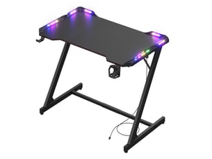 Bureau informatique ergonomique avec led rgb, surface en fibre de carbone, 100 x 60 x 76 cm, noir