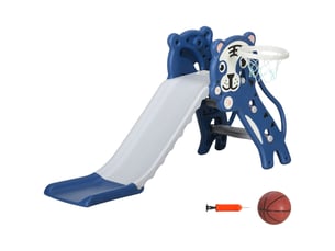 Toboggan pour enfants, toboggan intérieur pour enfants, avec panier de basket, thème tigre, de 18 à 36 mois, bleu