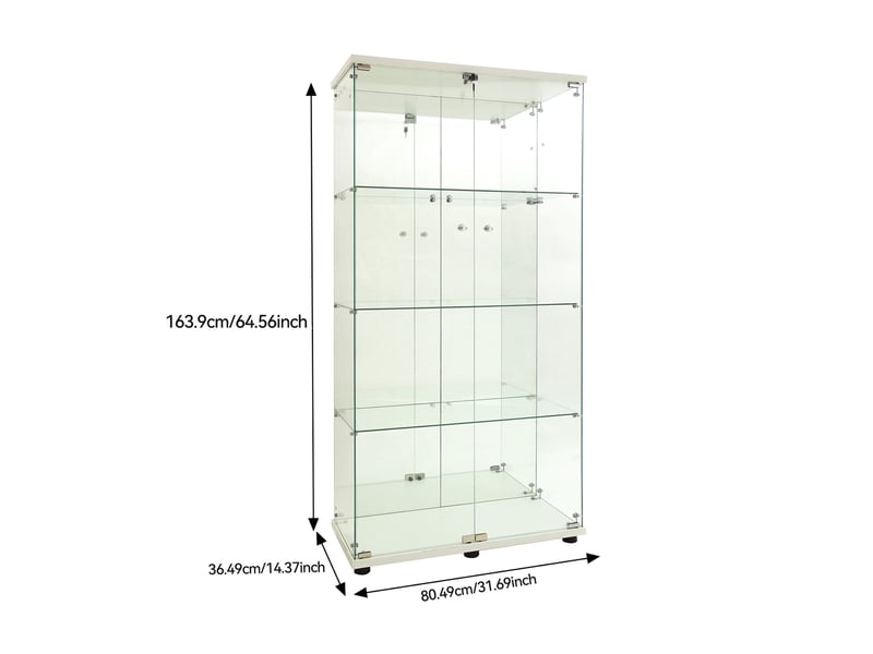  Vitrine en verre avec led- verre trempé miroir- vitrine armoire pour collection- 4 niveaux- 2 portes- serrure de sécurité- 80×36×164cm -blanc  - Conforama C