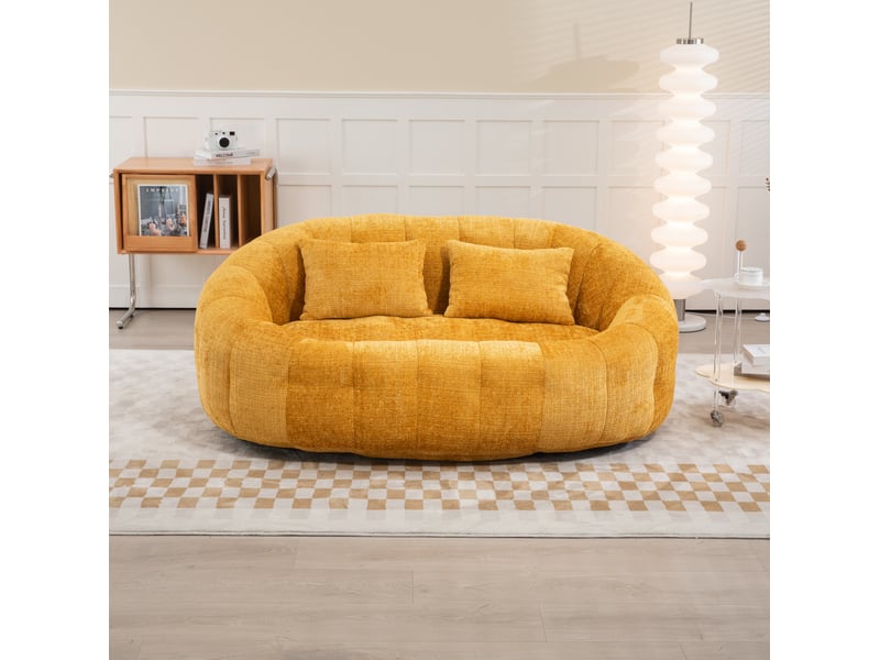  Canapé pouf fixe 2 places jaune en tissu, dossier haut enveloppant et mousse souple pour se détendre  - Conforama E