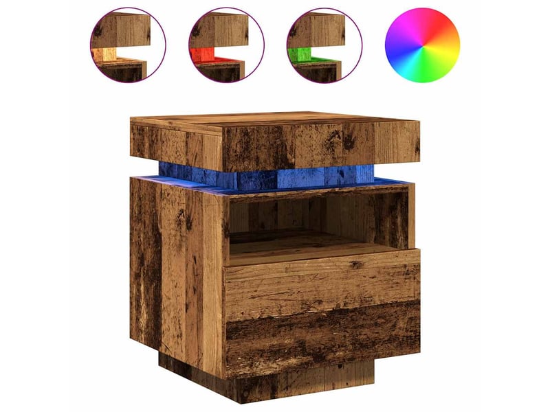  Lot de 2 tables de chevet - cabinet de chevet - table de nuit et lumières led vieux bois 40x39x48,5cm  - Conforama A