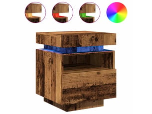 Lot de 2 tables de chevet - cabinet de chevet - table de nuit et lumières led vieux bois 40x39x48,5cm
