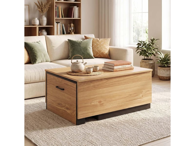 Table basse extensible, table d’appoint rectangulaire, avec compartiment coulissant, casier latéral, bureau coulissant, 80 x 60 x 37 cm - Conforama B