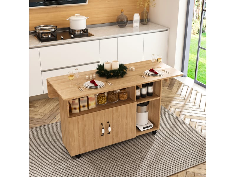  Table de repas pliante mobile 110 x 70 x 80 cm, 5 roulettes, chêne clair  - Conforama B