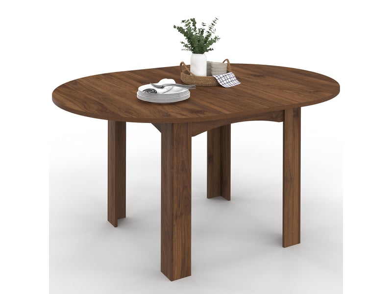 Table à manger extensible ronde dona 4-8 personnes noyer 110-150 cm  - Conforama A