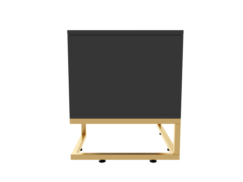 Meuble tv 170 cm gris noir avec 4 portes texturées et pieds dorés - Conforama W