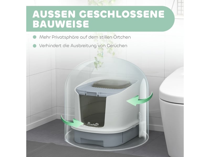  Bac à litière fermé gris 40,5x52,5x42,5 cm avec sortie supérieure  - Conforama D