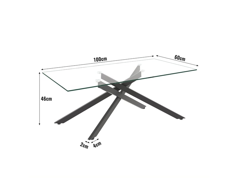  Table basse rectangulaire l100 x l60 x h46 cm en verre trempé et métal noire chicfurn  - Conforama D